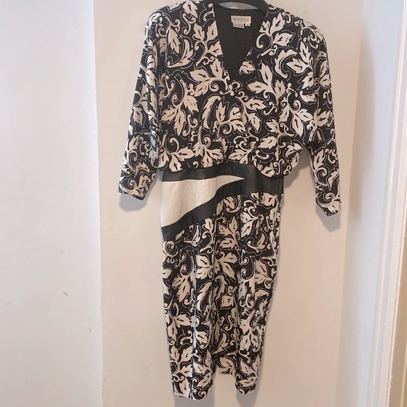 SANTINI Vintage 80s Black and White Silk Dress Size 10 - Picture 2 of 8